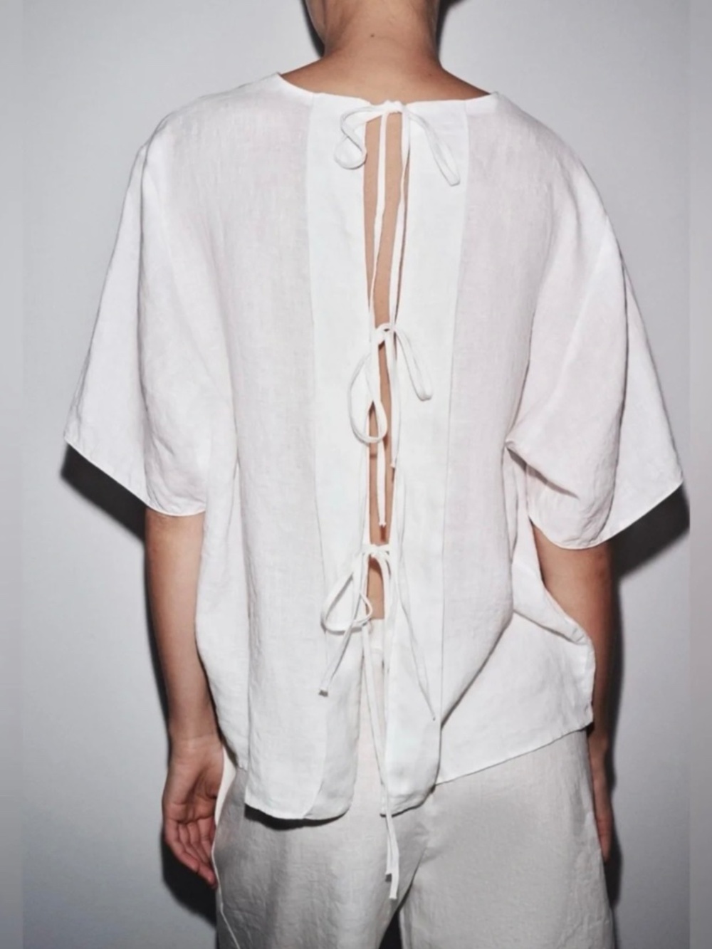 ZARA NEW ZW COLLECTION 100% LINEN OPEN BACK TIE TOP 8463/329 XL